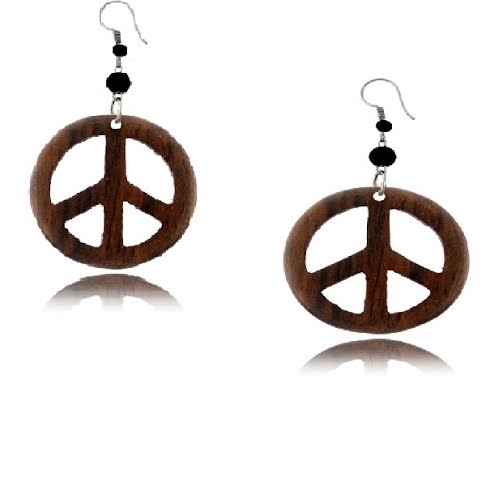 Holzohrringe braun schwarz Peace Perlen Tribal Ohrringe Holz Edelstahl Ohrhänger Damen Organic
