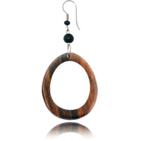 Load image into Gallery viewer, Tribal Ohrringe Sono Holz oval Edelstahl braun Perlen schwarz Ohrstecker Ohrhänger
