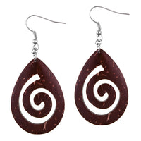 Load image into Gallery viewer, Holzohrringe braun Spirale Tropfen 4 cm Tribal Ohrringe Kokos Holz Edelstahl Ohrhänger Organic
