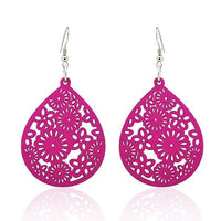 Cargar imagen en el visor de la galería, Holzohrringe bunt Blumen filigran 50 mm Tropfen Damen Ohrringe Holz Ohrhänger Organic
