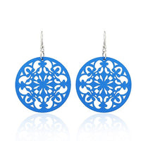 Cargar imagen en el visor de la galería, Holzohrringe bunt 50 mm rund Blumen Stanzmuster Ohrringe Holz Ohrhänger Organic
