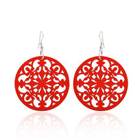 Cargar imagen en el visor de la galería, Holzohrringe bunt 50 mm rund Blumen Stanzmuster Ohrringe Holz Ohrhänger Organic
