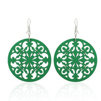 Cargar imagen en el visor de la galería, Holzohrringe bunt 50 mm rund Blumen Stanzmuster Ohrringe Holz Ohrhänger Organic
