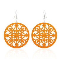 Cargar imagen en el visor de la galería, Holzohrringe bunt 50 mm rund Blumen Stanzmuster Ohrringe Holz Ohrhänger Organic
