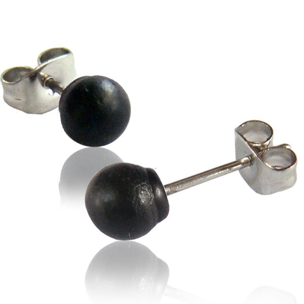 Holzohrstecker Ohrstecker Edelstahl schwarz 7 mm Kugel unisex