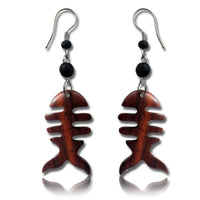 Cargar imagen en el visor de la galería, Tribal Ohrringe Fishbone Sono Holz Edelstahl braun Perlen schwarz Ohrstecker Ohrhänger nickelfrei
