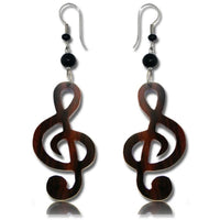 Cargar imagen en el visor de la galería, Tribal Ohrringe Notenschlüssel Musik Holz Edelstahl braun Perlen schwarz Ohrhänger nickelfrei
