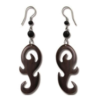 Cargar imagen en el visor de la galería, Tribal Ohrringe Schnörkel Haken Sonoholz dunkelbraun Ohrhänger Edelstahl
