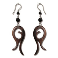 Cargar imagen en el visor de la galería, Tribal Ohrringe Schnörkel Formen Sonoholz dunkelbraun Ohrhänger Edelstahl
