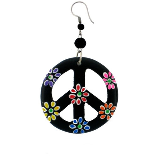 Holzohrringe schwarz Peace bunt Blumen Perlen Ohrringe Holz Edelstahl Ohrhänger Damen Organic
