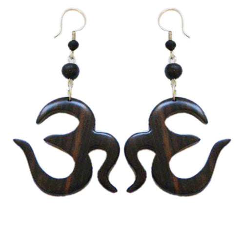 Ohrringe aus Sono Holz, Om, Edelstahlbügel