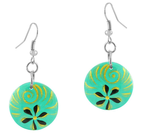 Holzohrringe Blume türkis 20 mm Ohrringe Holz Edelstahl Ohrhänger Damen Organic Schmuck Scheibe