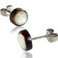 Load image into Gallery viewer, Ohrstecker Unisex 8 mm Kokosnuss Holz Edelstahl Muschel Stein Inlay rund Stern
