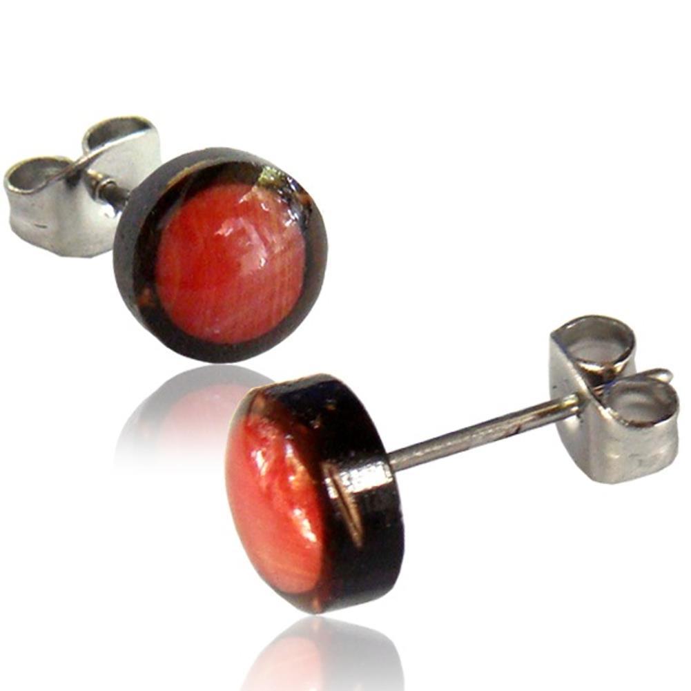 Unisex Kokosnuss rund Achat rot Holzohrstecker Ohrstecker Edelstahl Schmuck Ohrringe