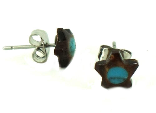 blau Kokosnuss Holz Ohrstecker Türkis Edelstahl Stift Stern 8 mm dunkelbraun Holzohrstecker