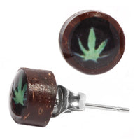 Load image into Gallery viewer, Raisin Kokosholz Ohrstecker Hanfblatt grün schwarz 8 mm Edelstahl Unisex Schmuck Ohrringe
