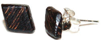 Load image into Gallery viewer, Kokosnuss Ohrstecker karoförmig 9mmØ dunkelbraun 925er Sterlingsilber Holz Holzohrstecker
