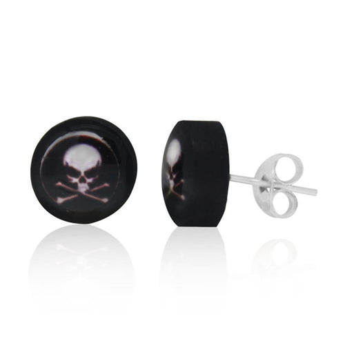 Ohrstecker Kokosnuss Piraten Totenkopf schwarz Holz Silberohrringe 925er Silber Unisex