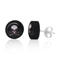Load image into Gallery viewer, Ohrstecker Kokosnuss Piraten Totenkopf schwarz Holz Silberohrringe 925er Silber Unisex
