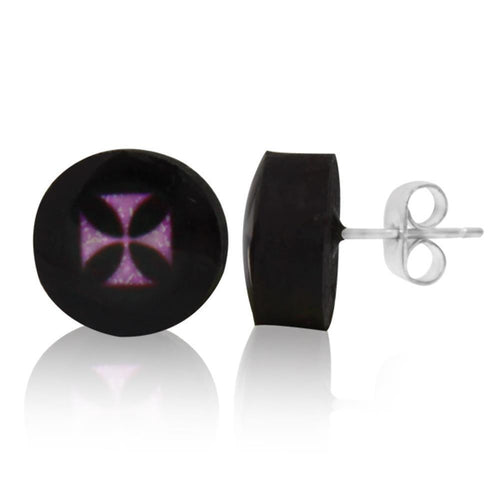 Ohrstecker Kokosnuss Malteser Kreuz pink schwarz Holz Silberohrringe 925er Silber