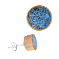 Load image into Gallery viewer, Holz Ohrstecker Edelstahl crushed Türkis rund 8 mm Scheibe Steininlay
