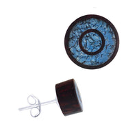 Load image into Gallery viewer, Holz Ohrstecker Edelstahl crushed Türkis rund 8 mm Scheibe Steininlay
