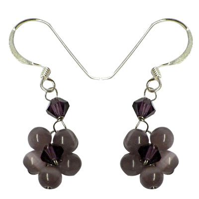 violett Kristallperlen Ohrringe Blümchen 15 mm Perlen 925er Sterling Silber