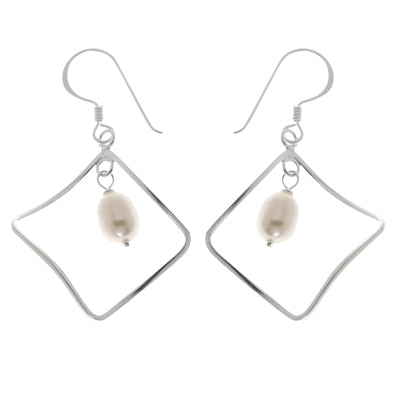Karo gedreht hohl Perlen Ohrringe 925er Sterling Silber Zuchtperle (1A Naturqualität) Perlenohrringe
