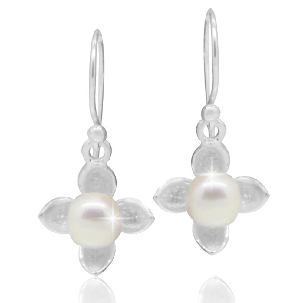 Blume vierblättrig Perlen Ohrringe 925er Sterling Silber Zuchtperle Perlenohrringe