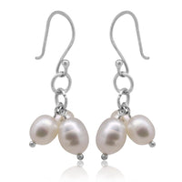 Cargar imagen en el visor de la galería, Perlenohrringe weiß drei Perlen baumelnd Kette 925er Sterling Silber Ohrringe
