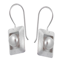 Cargar imagen en el visor de la galería, Perlenohrringe eckig weiß oxidiert innen 15 mm gekratzt Perle 925 Sterling Silber Ohrringe Ohrhänger
