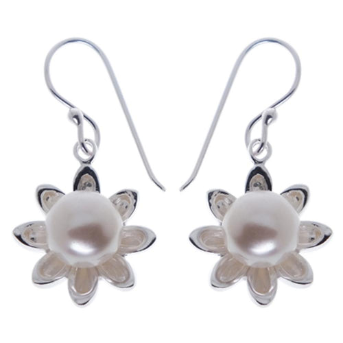 Blüte Perlen Ohrringe 925er Sterling Silber große Zuchtperle (1A Naturqualität) Perlenohrringe