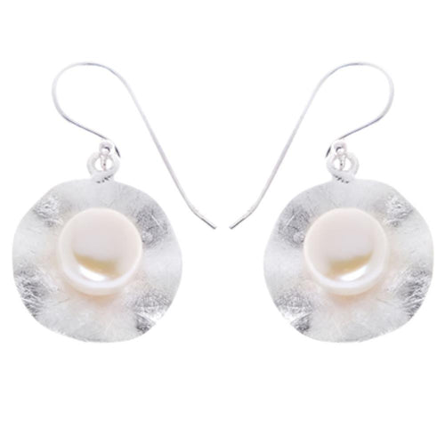 Kreis gewellt Perlen Ohrringe 925er Sterling Silber gebürstet Zuchtperle (1A Naturqualität)