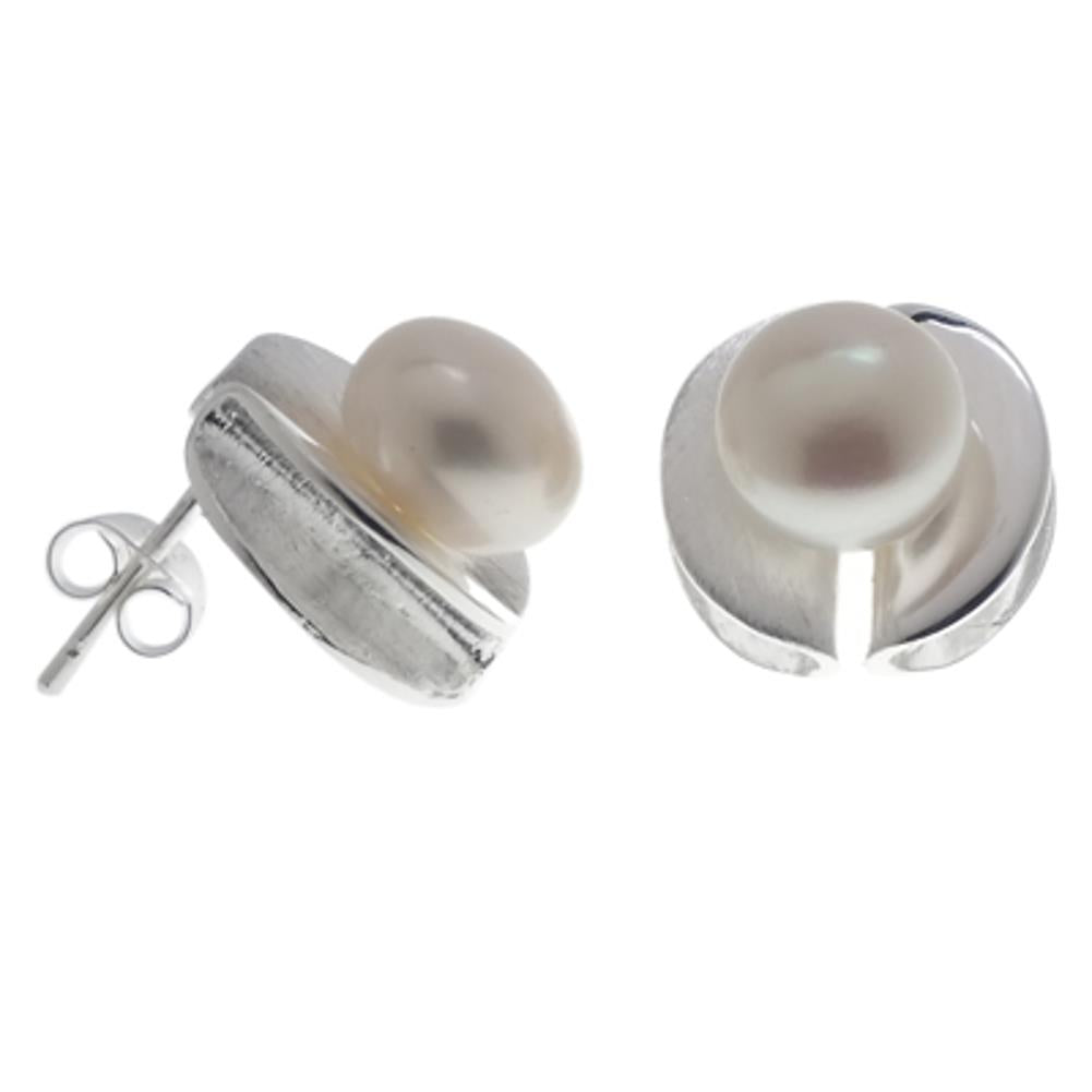 Perlenohrstecker Kreise geklappt Ritze 925er Sterling Silber Zuchtperle (1A Naturqualität) Ohrringe