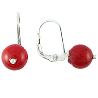 Load image into Gallery viewer, Ohrringe Rot Bambookoralle rund 925er Sterlingsilber 10mmØ Bügel Ohrhänger Silberperle
