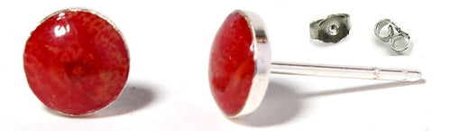 Ohrstecker Bambookoralle rot rund 925er Sterlingsilber eingefasst Koralle Ohrringe Damen Schmuck