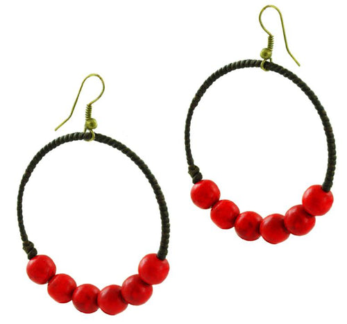 Baumwollohrringe Ohrringe Ohrhänger Baumwolle Damen Schmuck Creolen Perlen rot groß