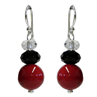 Load image into Gallery viewer, rot schwarz weiß facettiert Koralle Damen Ohrringe 925er Sterling Silber Glasperlen Ohrhänger

