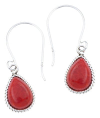Load image into Gallery viewer, Silberohrhänger Tropfen 8 mm Koralle Seilrand 925 Sterlingsilber Ohrringe
