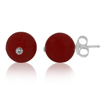 Load image into Gallery viewer, A pair of Ohrstecker Koralle rot Kristallglas geschliffen Glitzer, featuring round coral pearls with sparkling crystal glass centers on 925er Sterlingsilber posts with butterfly backs, shown on a white background.
