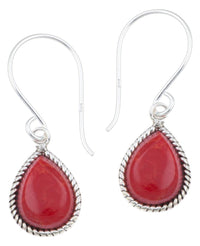 Load image into Gallery viewer, Silberohrhänger Tropfen 10 mm Koralle Seilrand 925 Sterlingsilber Ohrringe
