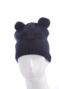 Load image into Gallery viewer, KinderTiermütze Beanie Mütze Skimütze Tiergesicht Bär in Blau Schwarz
