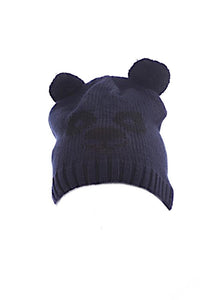 Load image into Gallery viewer, KinderTiermütze Beanie Mütze Skimütze Tiergesicht Bär in Blau Schwarz
