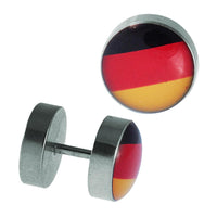 Load image into Gallery viewer, Fake Piercing Plug Edelstahl Streifen Balken schwarz rot gelb 10 mm
