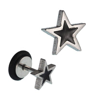 Load image into Gallery viewer, Fake Piercing Expander silberfarben Stern innen schwarz Schaubverschluss Edelstahl
