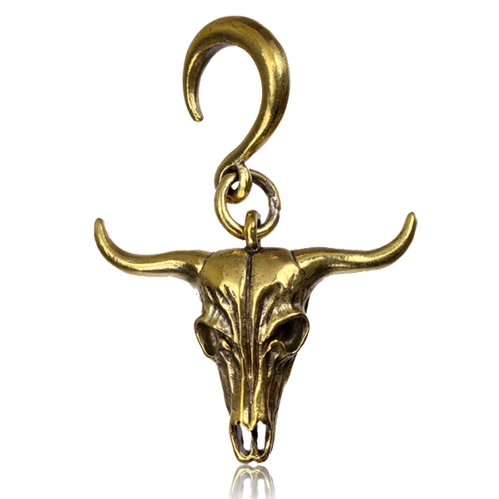 Ohrgewichte Piercing Büffelschädel Büffel Brass Ohrhänger antik golden 12,6 g