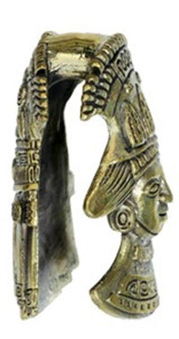 Load image into Gallery viewer, Lobe Ohr Piercing Ohrgewicht gold antik 18mm Maya Häuptling oxidiert Messing 47,6g
