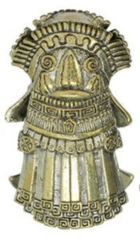 Load image into Gallery viewer, Lobe Ohr Piercing Ohrgewicht gold antik 18mm Maya Häuptling oxidiert Messing 47,6g
