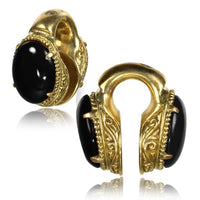 Load image into Gallery viewer, Lobe Piercing Ohrgewicht Brass gold Onyx Bogen 26g
