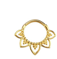 Load image into Gallery viewer, Klapp Segmentring Piercing Blume Edelstahl Gold PVD
